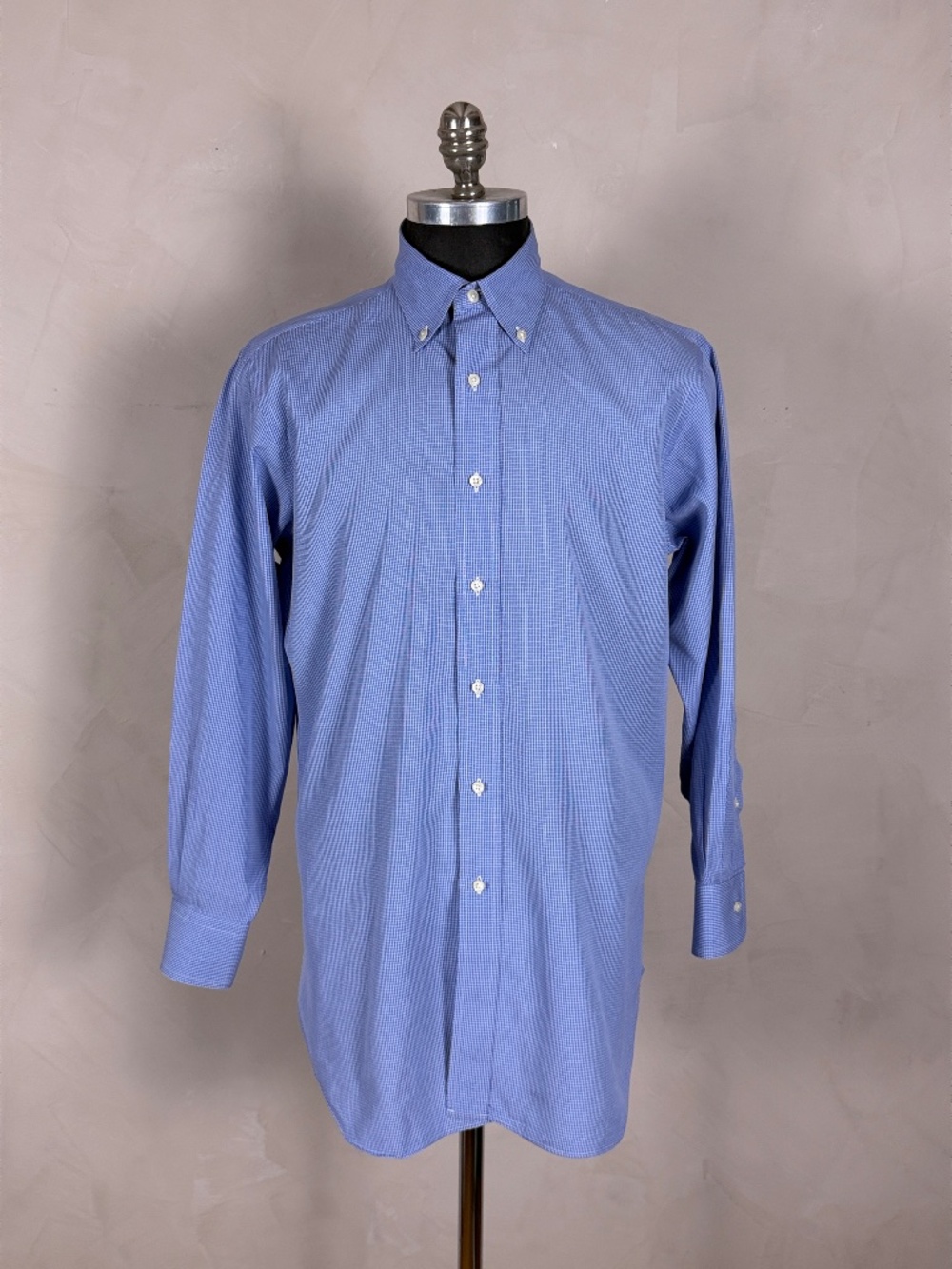ergdorf Goodman Men’s Large Blue Micro Check Button Down Dress Shirt